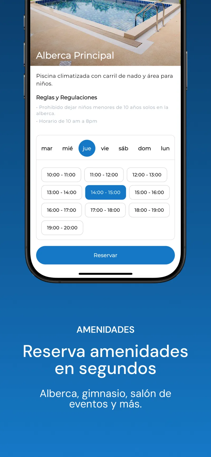 Reserva de amenidades en la app Privapp: alberca, gimnasio y salón de eventos