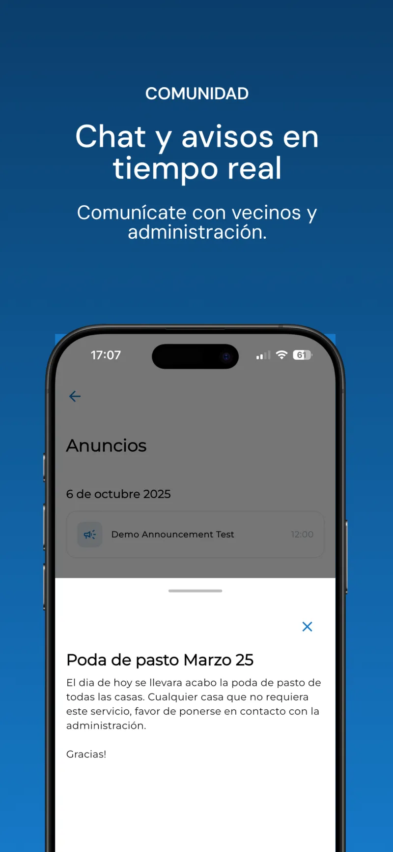 Avisos y comunicados de la comunidad en Privapp