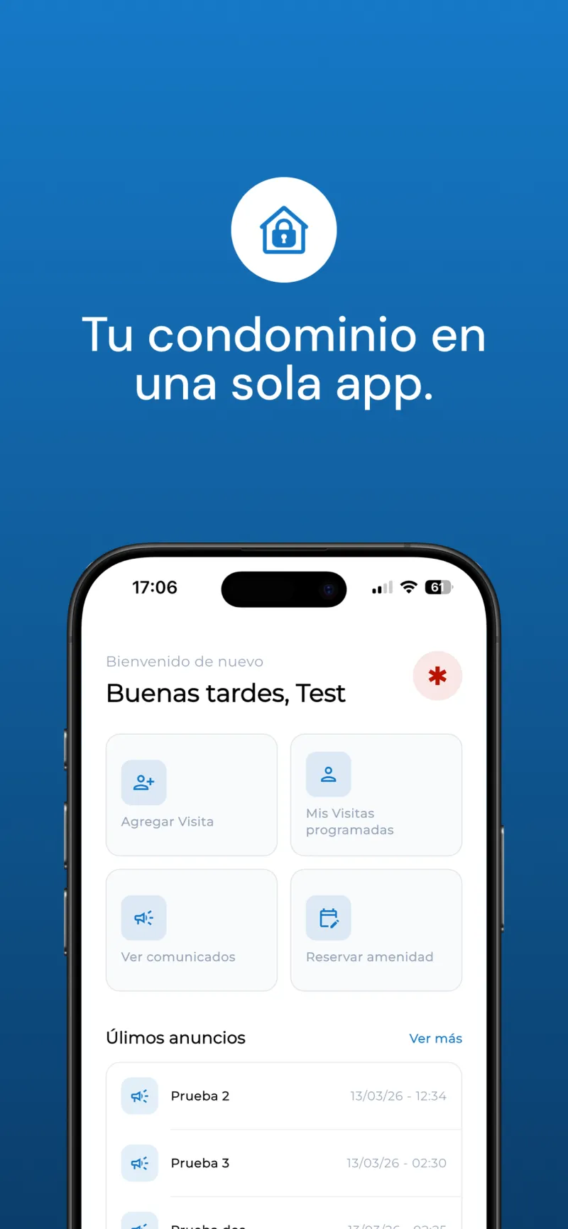 Pantalla de inicio de la app Privapp para condominios